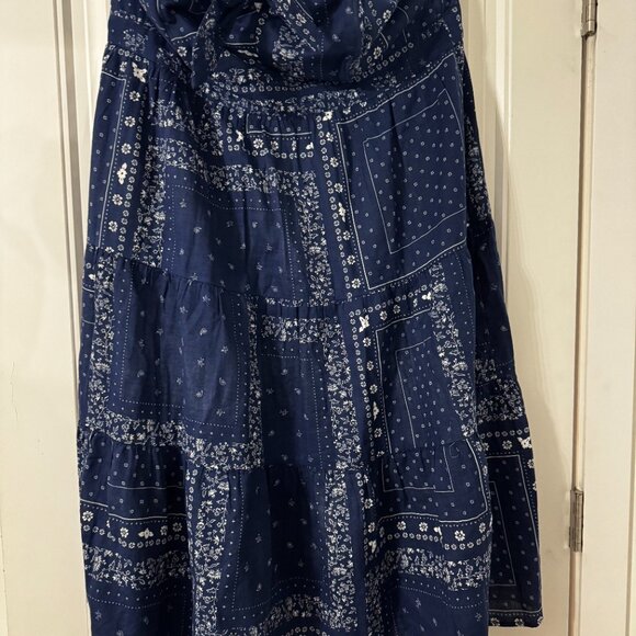 Universal Thread Blue Bandana Print Patchwork Floral Strapless Midi Sundress - Picture 2 of 3